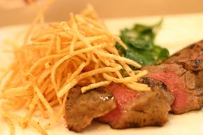 Petite-cut fries, sometimes called shoestring fries or potato shoestrings, are very thinly cut french fries, usually less than ¼ inch (0.6 cm) thick. Most often served in higher-end restaurants, they are nearly always prepared from peeled potatoes to convey a very "clean" appearance.