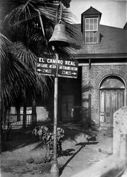 (PD) Photo: Unknown The bell of El Camino Real at the Los Angeles Plaza Church ("La Placita"), seen here in 1906.